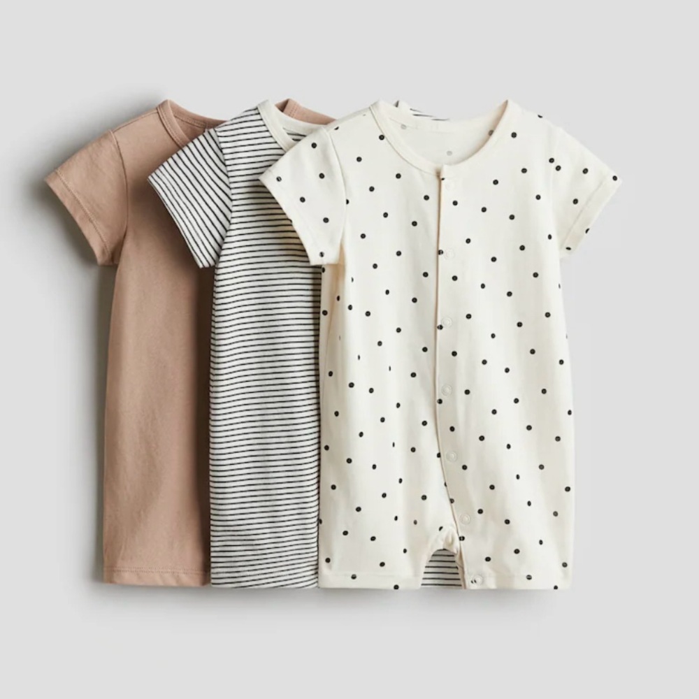 H&M 3-Pack Cotton Baby Pajama Jumpsuits Rompers 6M